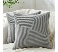 Topfinel Grey Cushion Covers 40x40 cm 16x16 Inch Set of 2 Corduroy Patchwork Pinwheel Throw Pillow Cases with Invisible Zipper Decorative Sofa Cushion Covers for Living Room Bedroom Sofa Bed
