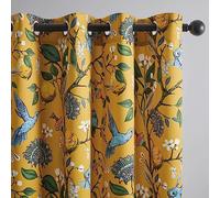 Topfinel - Mustard yellow classic curtains and drapes 84 inches long, luxury grommets, lemon hummingbird floral design, wavy, mid-century, colorful blackout curtains