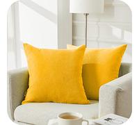Topfinel Mustard Yellow Cushion Covers 30cm x 30cm Chenille Pillow Cover Soft Square Plain Decorative 12x12 Inches Throw Pillowcases for Sofa Bed Bedroom livingroom with Invisible Zipper Set of 2