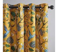 Topfinel Mustard Yellow Vintage Curtains & Drapes 84 Inches Long, Grommet Luxury Whimsical Floral Lemon Hummingbird Patterned Waverly Mid Century Colorful Blackout Drapes for Living Room Bedroom