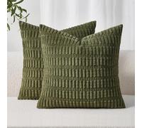 Topfinel Olive Green Corduroy Cushion Covers 40x40 cm 16x16 Inch Pack of 2 Decorative Throw Pillow Cases with Invisible Zipper Soft Sofa Cushion Covers for Living Room Bedroom Sofa Bed