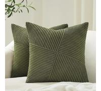 Topfinel Olive Green Cushion Covers 40x40 cm 16x16 Inch Set of 2 Corduroy Patchwork Pinwheel Throw Pillow Cases with Invisible Zipper Decorative Sofa Cushion Covers for Living Room Bedroom Sofa Bed