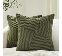 Topfinel Olive Green Decorative Throw Pillow Covers Set of 2 18x18 Inches for Couch Bed Sofa, Boho Aesthetic Home Decor, Soft Corduroy Striped Patchwork Windmill Textured Cushion Cases 45x45 cm
