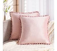 Topfinel Pack of 2 Blush Pink Velvet Cushion Covers 18x18 Inch Soft Square Decorative Throw Pillowcases for Livingroom Sofa Bedroom 45cmx45cm