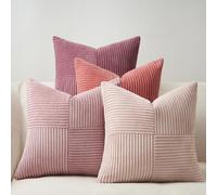 Topfinel Pink Cushion Covers 40x40 cm Soft Decorative Square Throw Pillow Covers for Spring Cushion Soft Pillowcase Striped Corduroy Cushion Covers Set of 4 for Sofa 16x16