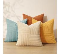 Topfinel Set of 4 Orange Blue Cushion Covers 40x40 cm Soft Decorative Square Throw Pillow Covers Living Room Cushion Soft Pillowcase Striped Corduroy Cushion Covers for Sofa 16x16