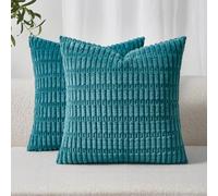 Topfinel Teal Corduroy Cushion Covers 40x40 cm 16x16 Inch Pack of 2 Decorative Throw Pillow Cases with Invisible Zipper Soft Sofa Cushion Covers for Living Room Bedroom Sofa Bed