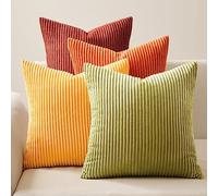Topfinel Yellow and Orange Cushion Covers 40cm x 40cm Winter Sofa Bed Colorful Cushions Soft Pillow Case Corduroy Decorative Cushions Pillow Cover for Livingroom Bedroom Invisible Zipper,Set of 4