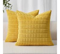 Topfinel Yellow Cushion Covers 40cm x 40cm,Corduroy Decorative Fluffy Pillows Cases,Cushions Cover 16x16 inches with Invisible Zipper for Sofa Bed Livingroom Bedroom,Pack of 2