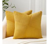 Topfinel Yellow Cushion Covers 40x40 cm 16x16 Inch Set of 2 Corduroy Patchwork Pinwheel Throw Pillow Cases with Invisible Zipper Decorative Sofa Cushion Covers for Living Room Bedroom Sofa Bed
