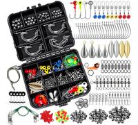 TOPFORT 187pcs Fishing Accessories Kit, Including Jig Hooks, Bullet Bass Casting Sinker Weights, Fishing Swivels Snaps, Sinker Slides, Fishing Set with Tackle Box