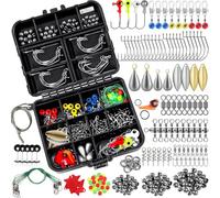 TOPFORT 187pcs Fishing Accessories Kit, Including Jig Hooks, Bullet Bass Casting Sinker Weights, Fishing Swivels Snaps, Sinker Slides, Fishing Set with Tackle Box