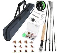 TOPFORT Fly Fishing Rod and Reel Combo Starter Kit, 4 Piece Lightweight Ultra-Portable Graphite Fly Rod Complete Starter Package with Carrier Bag (3/4# 2.4m Rod)