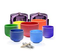 TOPFUND 432 Hz Chakra Set of 7 Crystal Singing Bowls 8-10 inch with Four Heavy Duty Carrying Cases and Singing Bowl Mallets