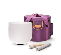 TOPFUND 432 Hz G Note Crystal Singing Bowl Throat Chakra 8 inch with Heavy Duty Carrying Case and Singing Bowl Mallet Suede Striker