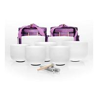 TOPFUND 432Hz Chakra Set of 7 Crystal Singing Bowls 6-12 inch with Heavy Duty Carrying Cases and Singing Bowl Mallets
