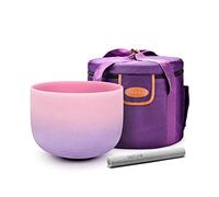 TOPFUND 432Hz Pink Purple F Note Crystal Singing Bowl Heart Chakra 8 inch with Carrying Case and Suede Mallet