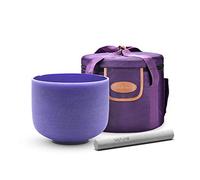 TOPFUND 432Hz Violet A# Note Crystal Singing Bowl Pineal Chakra 8 inch with Heavy Duty Carrying Case and Rubber Mallet and Suede Striker