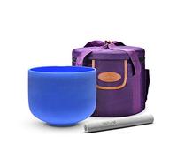 TOPFUND 440 Hz Blue G Note Crystal Singing Bowl Throat Chakra 8 inch with Heavy Duty Carrying Case and Singing Bowl Mallet Suede Striker
