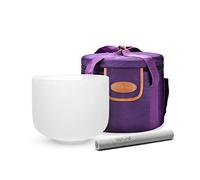TOPFUND 440Hz Pitch Perfect A Note Crystal Singing Bowl Third Eye Chakra 8 inch with Heavy Duty Carrying Case and Singing Bowl Suede Striker