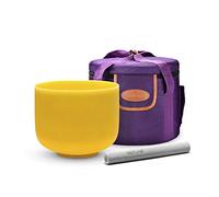 TOPFUND 528 Hz Yellow Solfeggio Crystal Singing Bowl 8 inch with Heavy Duty Carrying Case and Suede Mallet