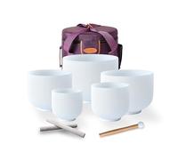 TOPFUND 7-12 inch 432Hz Chakra Set of 5 Sharp Crystal Singing Bowls with Heavy Duty Carrying Case and Singing Bowl Mallets