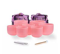 TOPFUND 7-12 inch Chakra Set of 7 Pink Crystal Singing Bowls with Heavy Duty Carrying Case and Singing Bowl Mallets