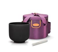 TOPFUND Black 432 Hz A Note Crystal Singing Bowl 8 inch Third Eye Chakra with Heavy Duty Carrying Case and Suede Mallet