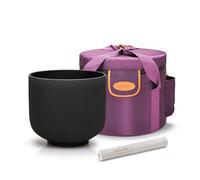 TOPFUND Black A Note Crystal Singing Bowl Third Eye Chakra 20 cm with Artificial Leather Carrying Case and Suede Striker