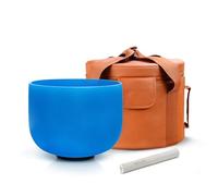 TOPFUND Blue G# Note Crystal Singing Bowl Zeal Chakra 8 inch with Heavy Duty Artificial Leather Carrying Case and Singing Bowl Mallet Suede Striker