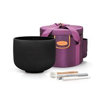 TOPFUND C Note Black Crystal Singing Bowl 10 inch Root Chakra Sound Healing Meditation Instrument with Heavy Duty Carrying Case