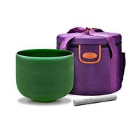 TOPFUND Crystal Singing Bowl Heart Chakra, F Note, 440Hz Singing Bowl with Heavy Duty Carrying Case and Suede Mallet 8 inch Green