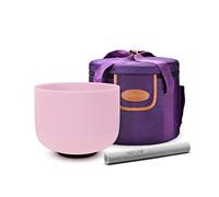 TOPFUND E Note Morganite Fusion Crystal Singing Bowl Solar Plexus Chakra 8 inch with Heavy Duty Carrying Case and Suede Striker
