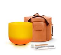 TOPFUND E-Note Singing Bowl, Orange-Yellow Rainbow Crystal, Solar Plexus Chakra, 10 Inch, Heavy Duty Carry Bag and Singing Bowl Mallet, Suede Beater Included