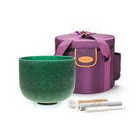TOPFUND Emerald Fusion 440Hz F Note Crystal Singing Bowl Heart Chakra 10 Inch with Heavy Duty Carrying Case and Suede Mallet