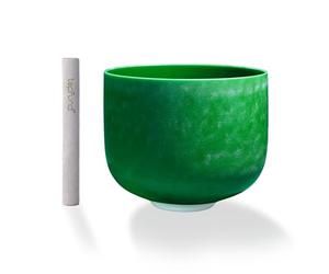 TOPFUND Emerald Infused A# Note Crystal Singing Bowl 8 inch Pineal Chakra with Heavy Duty Carrying Case and Suede Mallet