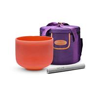TOPFUND Orange D Note Crystal Singing Bowl Sacral Chakra 8 inch with Heavy Duty Carrying Case and Suede Striker