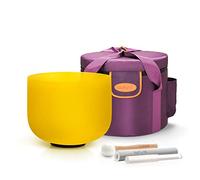 Topfund Yellow, E-Note, Solar Plexus Chakra, 25.4 cm Crystal Singing Bowl with Heavy Duty Carrying Bag and Singing Bowl Mallet, Suede Striker