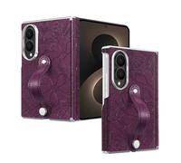 TopFunny Cases Compatible with Galaxy Z Fold8 Case Retro Embossed Flower with Wristband Holder Case Slim Cover for Samsung Galaxy Z Fold8 Purple