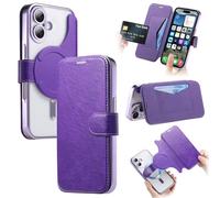 TopFunny Cases for iPhone 16 Plus Case with Card Holder [Compatible with MagSafe] [Camera Lens Protector] Plating Clear Cover Business 2 in 1 Detachable Wallet for Apple iPhone 16 Plus 6.7" Purple