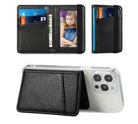TopFunny Wallet Stick on Phone Case, Credit Card Holder for Back of Phone Cases Flip Leather Wallet Sleeve Pouch Compatible with iPhone, Samsung Galaxy Android Most Smartphones Black