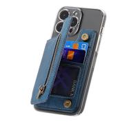 TopFunny Wallet Stick on Phone Case, Credit Card Holder for Back of Phone Cases Retro Flip Leather Zipper Sleeve Pouch Compatible with iPhone, Samsung Galaxy Android Most Smartphones, Blue, Classic