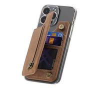 TopFunny Wallet Stick on Phone Case, Credit Card Holder for Back of Phone Cases Retro Flip Leather Zipper Sleeve Pouch Compatible with iPhone, Samsung Galaxy Android Most Smartphones, Brown