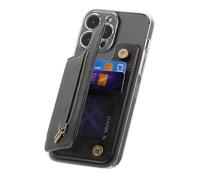 TopFunny Wallet Stick on Phone Case, Credit Card Holder for Back of Phone Cases Retro Flip Leather Zipper Sleeve Pouch Compatible with iPhone, Samsung Galaxy Android Most Smartphones Black