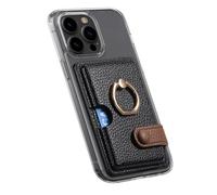 TopFunny Wallet Stick on Phone Case, Credit Card Holder with Ring for Back of Phone Cases Flip Leather Wallet Sleeve Pouch Compatible with iPhone, Samsung Galaxy Android Most Smartphones Black,