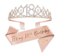 Topfunyy 18th Birthday Tiara and Sash Set - It's My 18th Birthday Sash Rose Gold Crystal Crown for Girls Party Supplies