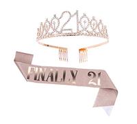 Topfunyy 21st Birthday Tiara and Sash Set - Finally 21 Rose Gold Sash Crystal Crown Birthday Gift for Girls 21st Birthday Party Supplies (Rose Gold)