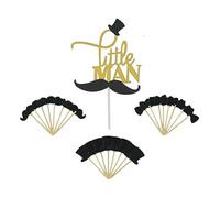 Topfunyy 25 Counts Gold Glitter Little Man Cake Topper Mini Hat Mustache Bowtie Cupcake Toppers Food Picks for Baby Shower Birthday Party Decorations