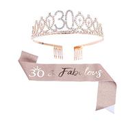 Topfunyy 30th Birthday Tiara and Sash Set - 30 & Fabulous Rose Gold Sash Crystal Crown for Women 30th Birthday Party Supplies