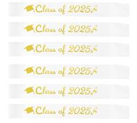 Topfunyy 6 Pcs White Graduation Sash Gold Glitter Class of 2025 Graduated Stain Sah for 2025 Graduation Party Supplies